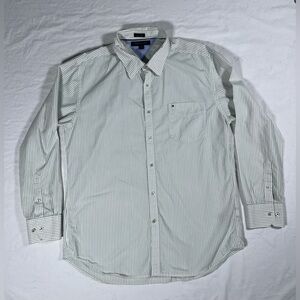 Tommy Hilfiger Long Sleeve Button Down Green Striped Men’s XL